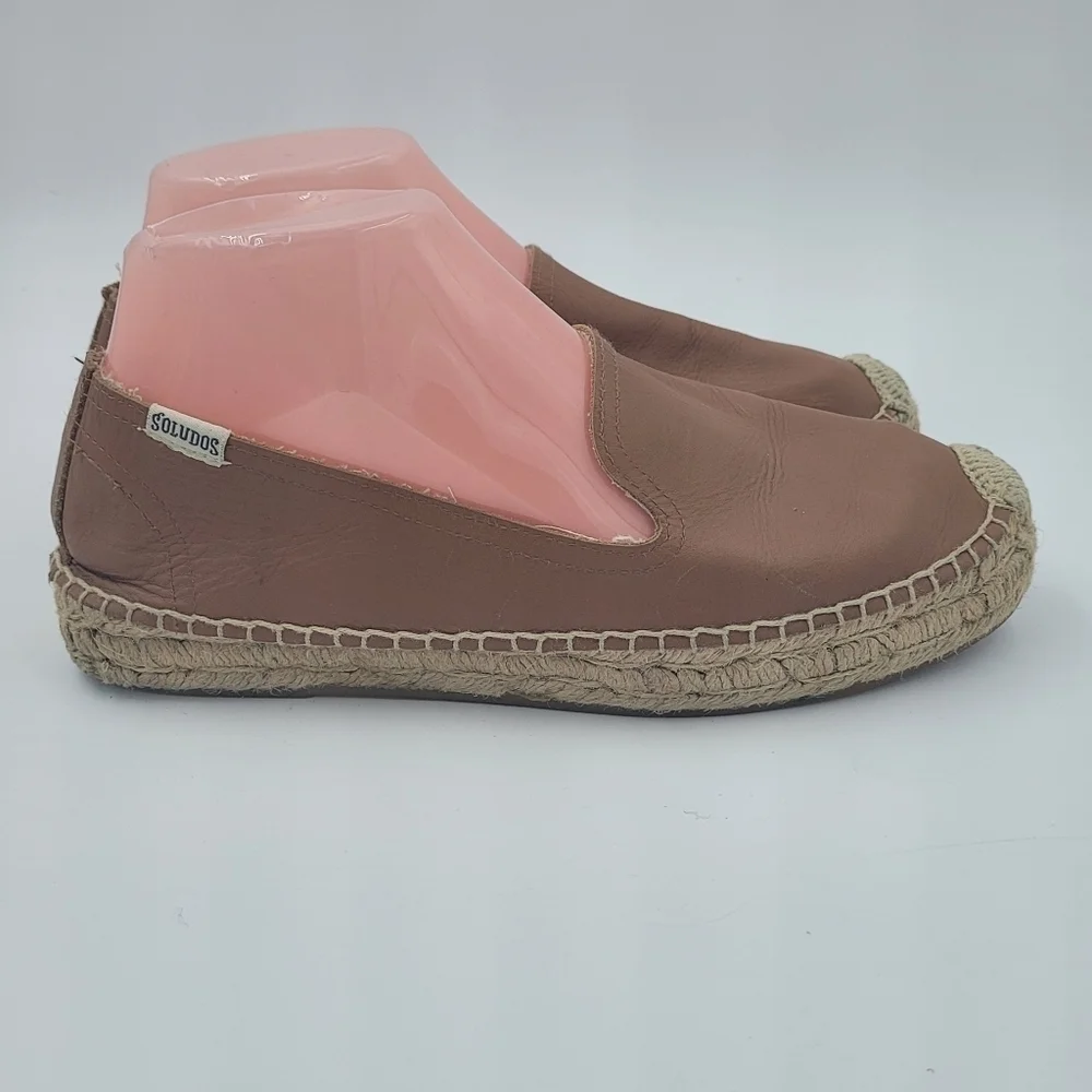 SOLUDOS Platform Camel Tan Leather Smoking Espadrille Slipper Size 8